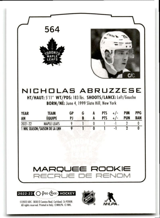 2022-23 O-Pee-Chee Markee Rookies Nicholas Abruzzese Rookie Toronto Maple Leafs