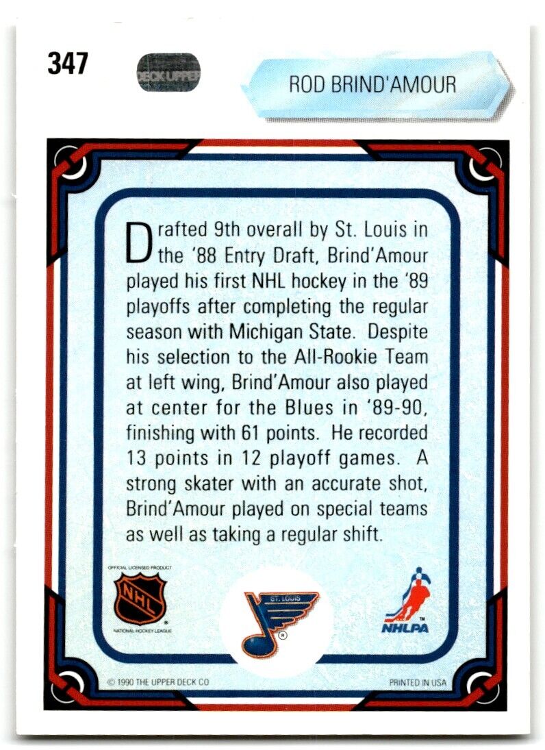 1990-91 Upper Deck Rod Brind'Amour Rookie St. Louis Blues #347