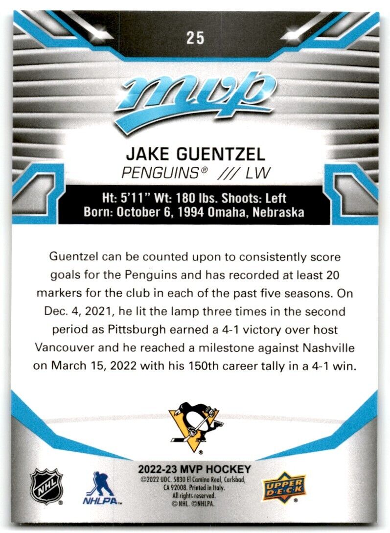 2022-23 Upper Deck MVP Jake Guentzel Pittsburgh Penguins #25