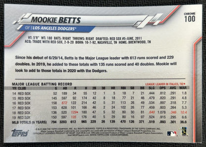 2020 Topps Chrome Mookie Betts Los Angeles Dodgers #100