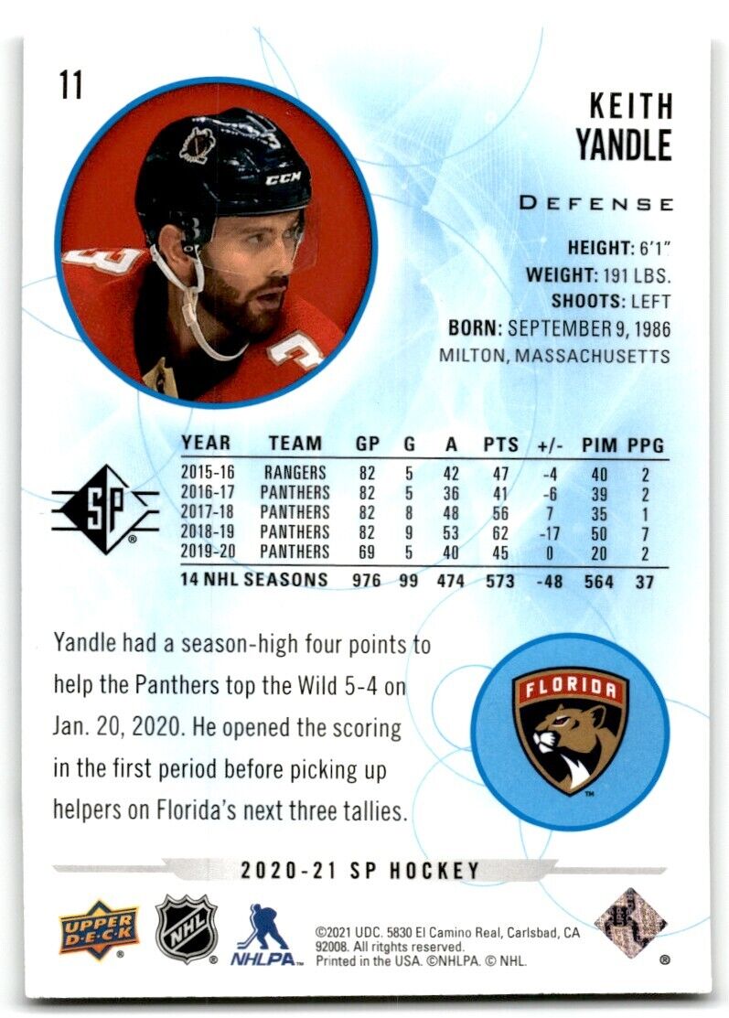 2020-21 SP Authentic Keith Yandle Florida Panthers #11