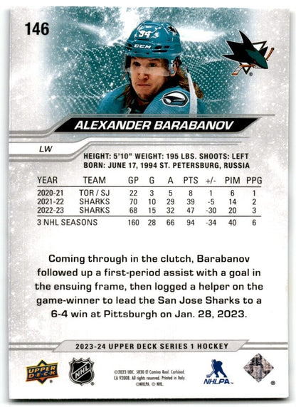 2023-24 Upper Deck Alexander Barabanov San Jose Sharks #146