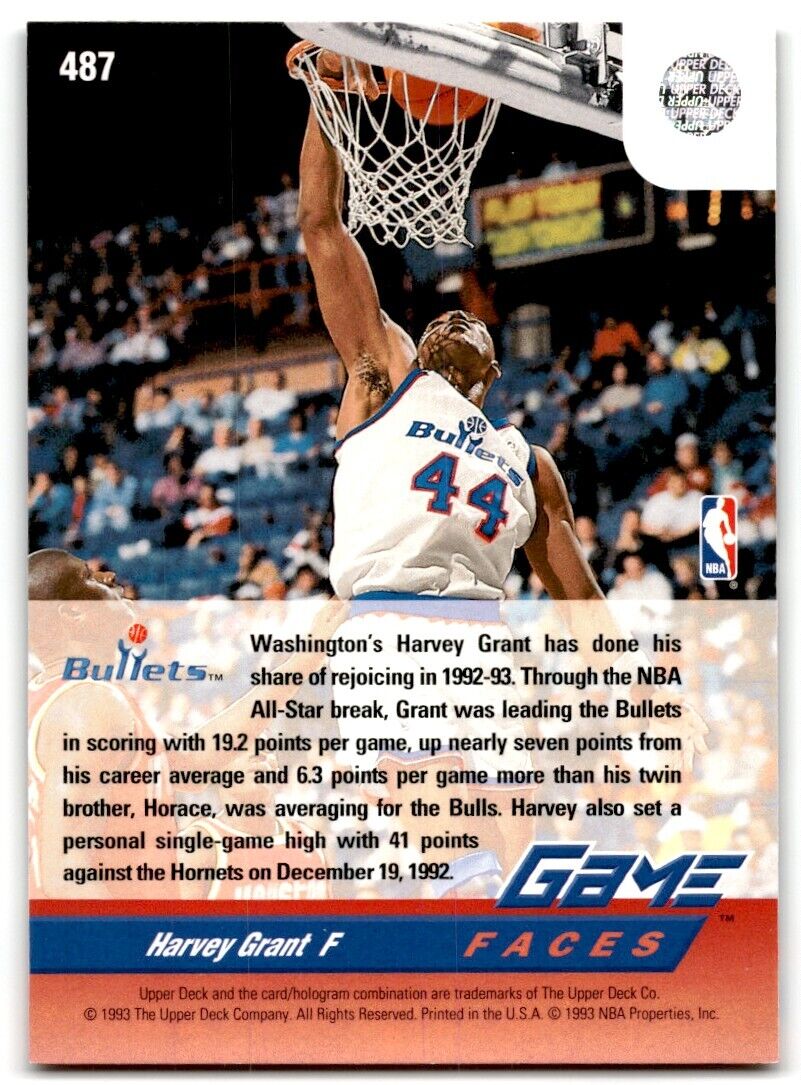 1992-93 Upper Deck Harvey Grant Washington Bullets #487