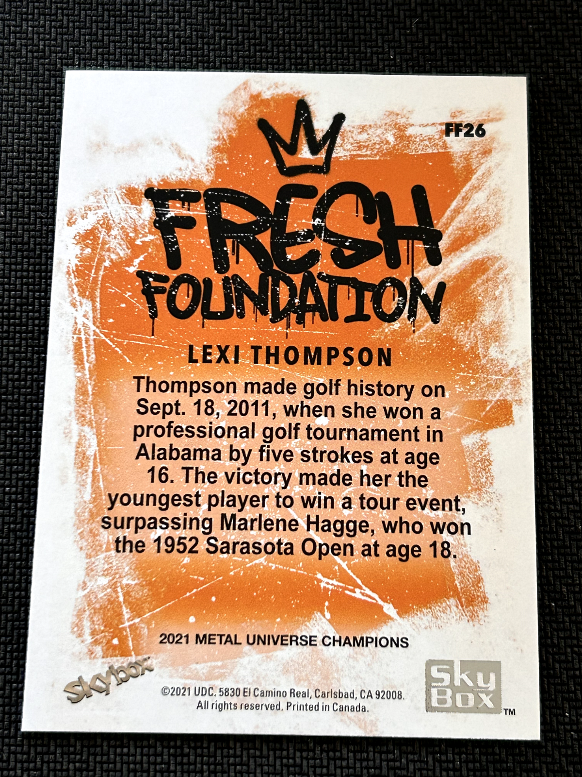 2021 UD Skybox Metal Universe Champions RC Fresh Foundations FF26 Lexi Thompson