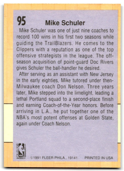 1991-92 Fleer Mike Schuler Los Angeles Clippers #95