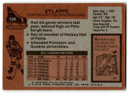 1975-76 Topps Syl Apps Jr. Pittsburgh Penguins #130