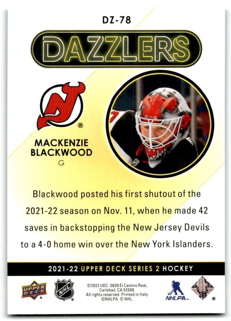 2021-22 Upper Deck Dazzlers Mackenzie Blackwood New Jersey Devils #DZ-78