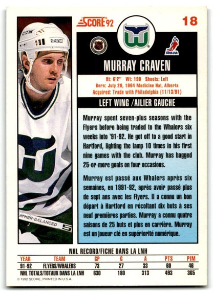 1992-93 Score Murray Craven Hartford Whalers #18