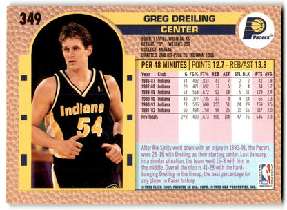 1992-93 Fleer Greg Dreiling Indiana Pacers #349