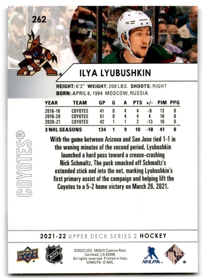 2021-22 Upper Deck Ilya Lyubushkin Arizona Coyotes #262