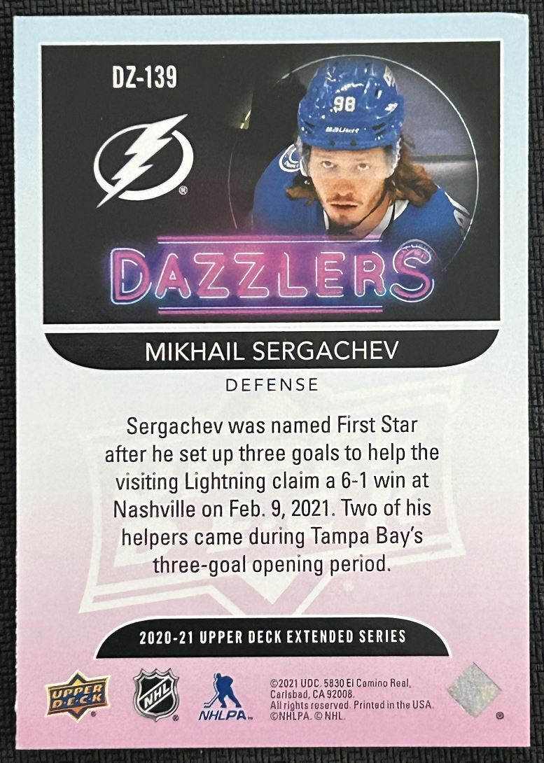 2020-21 Upper Deck Dazzlers Green Mikhail Sergachev Tampa Bay Lightning #DZ-139