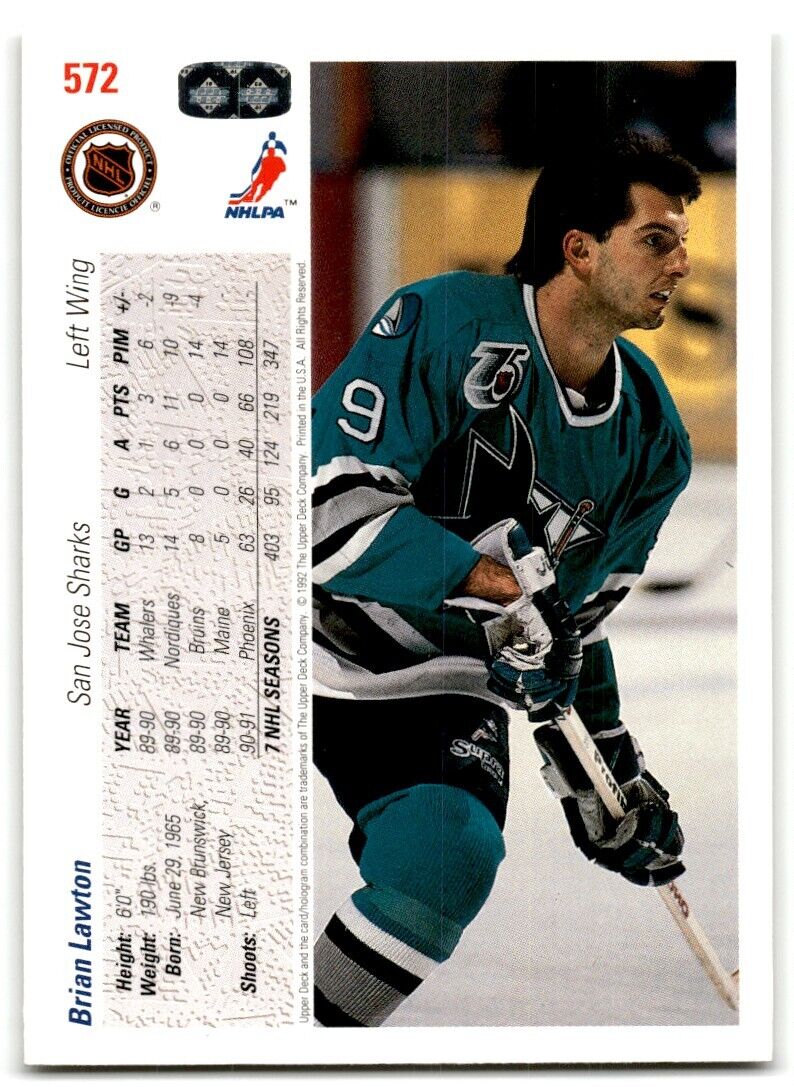 1991-92 Upper Deck Brian Lawton San Jose Sharks #572