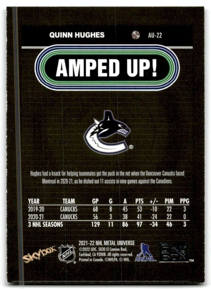 2021-22 Skybox Metal Universe Amped Up Quinn Hughes Vancouver Canucks #AU-22