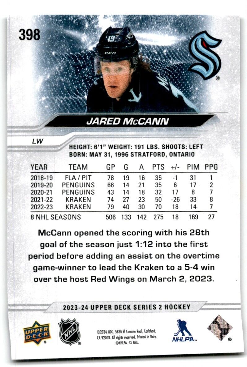 2023-24 Upper Deck Jared McCann Seattle Kraken #398