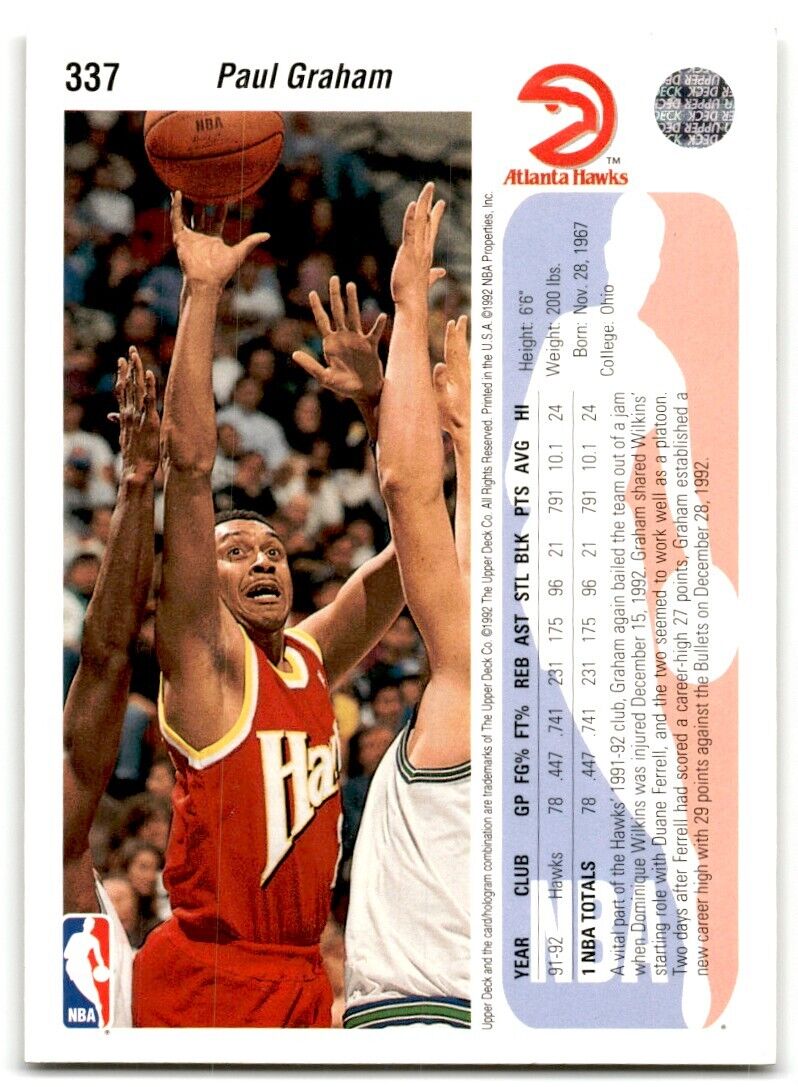 1992-93 Upper Deck Paul Graham Atlanta Hawks #337