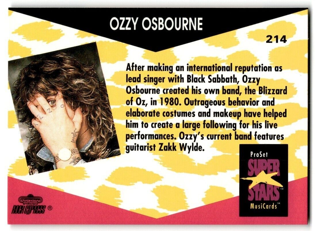 1991-92 ProSet Super Stars MusiCard Ozzy Osbourne #214