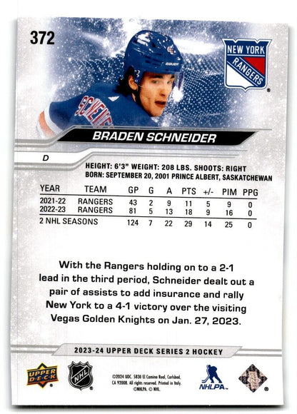 2023-24 Upper Deck Braden Schneider New York Rangers #372