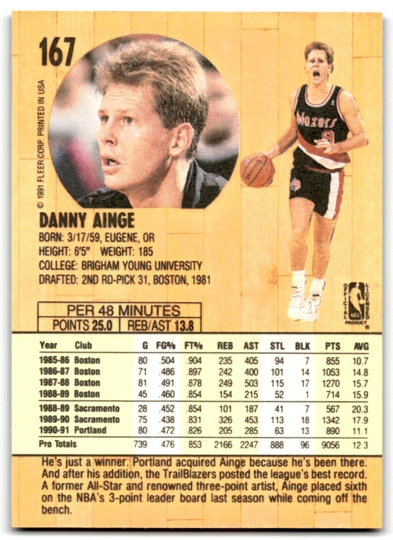 1991-92 Fleer Danny Ainge Portland Trail Blazers #167