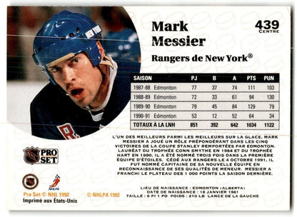 1991-92 Pro Set Mark Messier New York Rangers #439