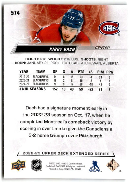 2022-23 Upper Deck Kirby Dach Montreal Canadiens #574