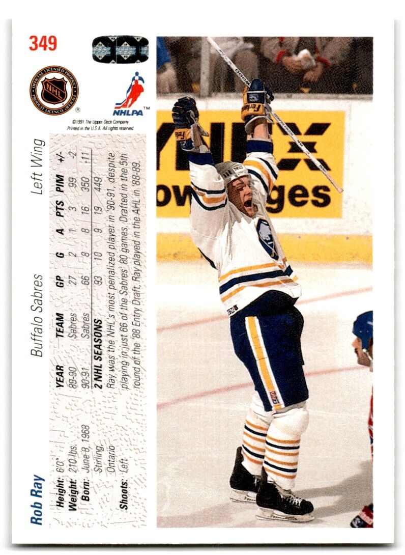 1991-92 Upper Deck Rob Ray Buffalo Sabres #349