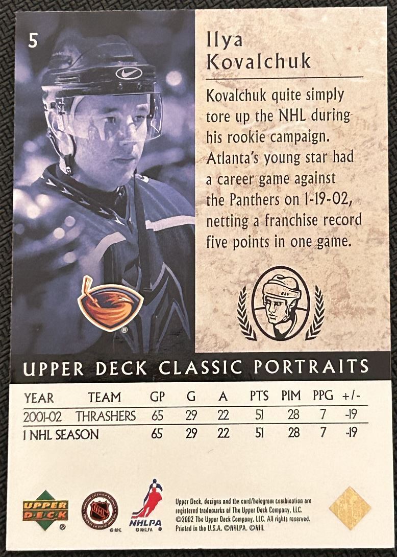 2002-03 Upper Deck Classic Portraits Ilya Kovalchuk Atlanta Thrashers #5