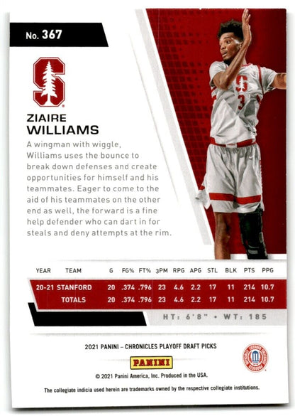 2021-22 Panini Chronicles Playoff Draft Picks Ziaire Williams Stanford Cardinal