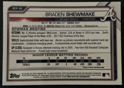 2021 Bowman Chrome Prospects Braden Shewmake Atlanta Braves #BCP-48