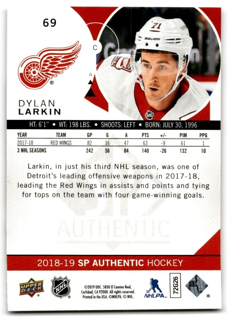 2019-20 SP Authentic Dylan Larkin Detroit Red Wings #69