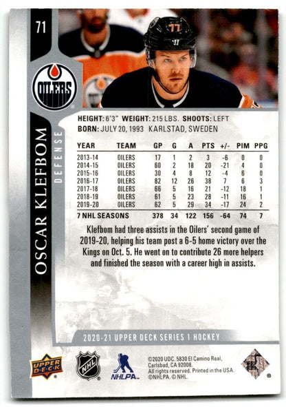 2020-21 Upper Deck Oscar Klefbom Edmonton Oilers #71