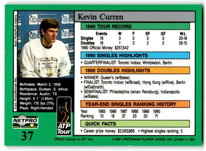 1991 Protennis player Cards Netpro Tour Star Kevin Curren #37