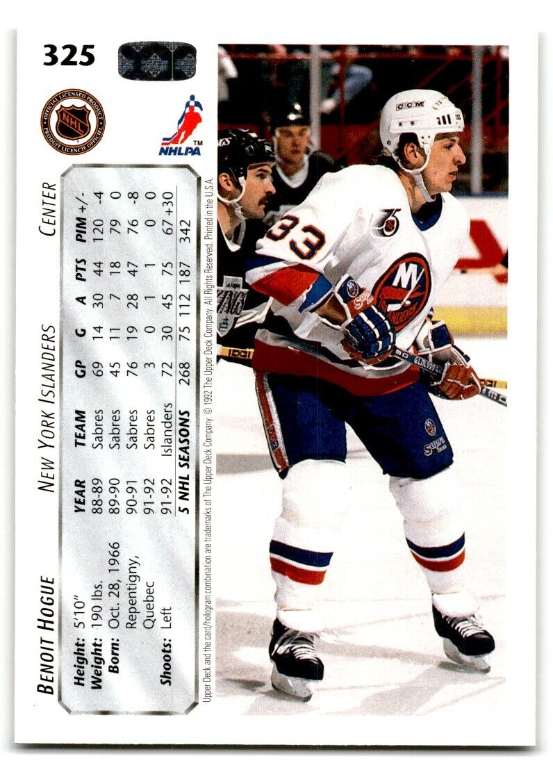 1992-93 Upper Deck Benoit Hogue New York Islanders #325