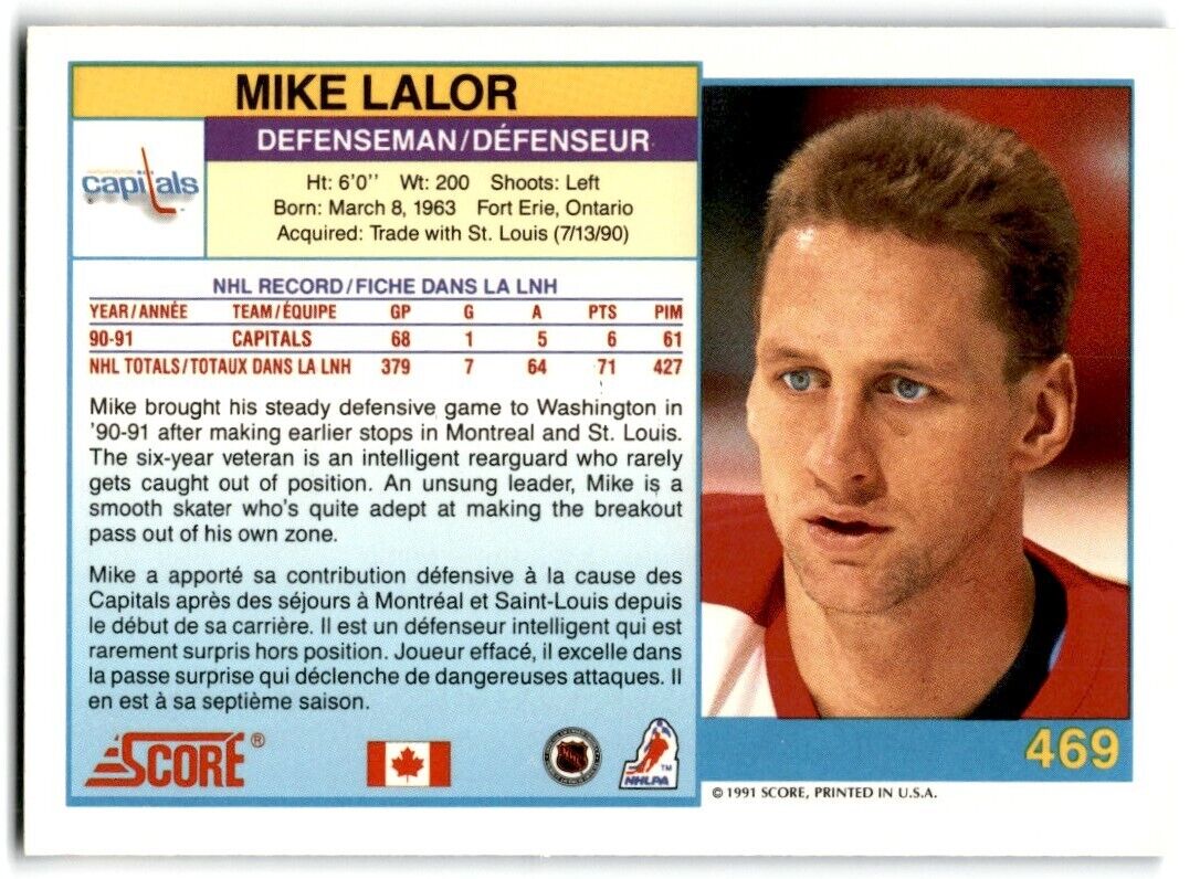 1991-92 Score Canadian Bilingual Mike Lalor Washington Capitals #469