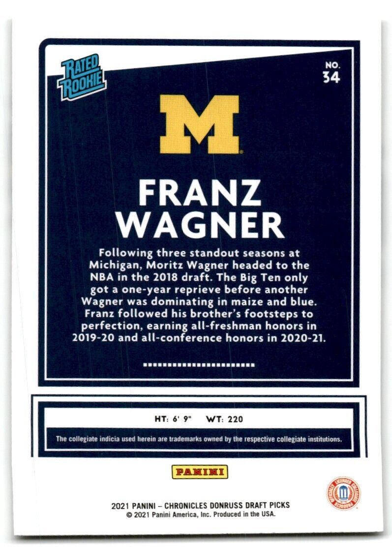 2021-22 Panini Chronicles Donruss Draft Picks Franz Wagner Michigan Wolverines