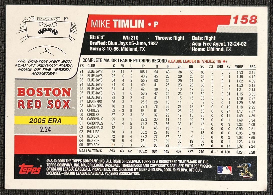 2006 Topps Mike Timlin Boston Red Sox #158