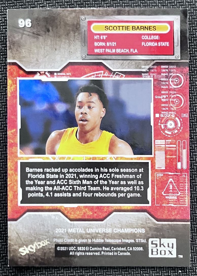 2021-22 Skybox Metal Universe Champion Scottie Barnes #96