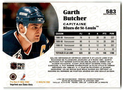 1991-92 Pro Set Garth Butcher St. Louis Blues #583