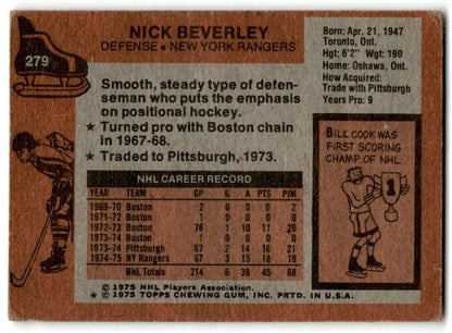 1975-76 Topps Nick Beverley New York Rangers #279