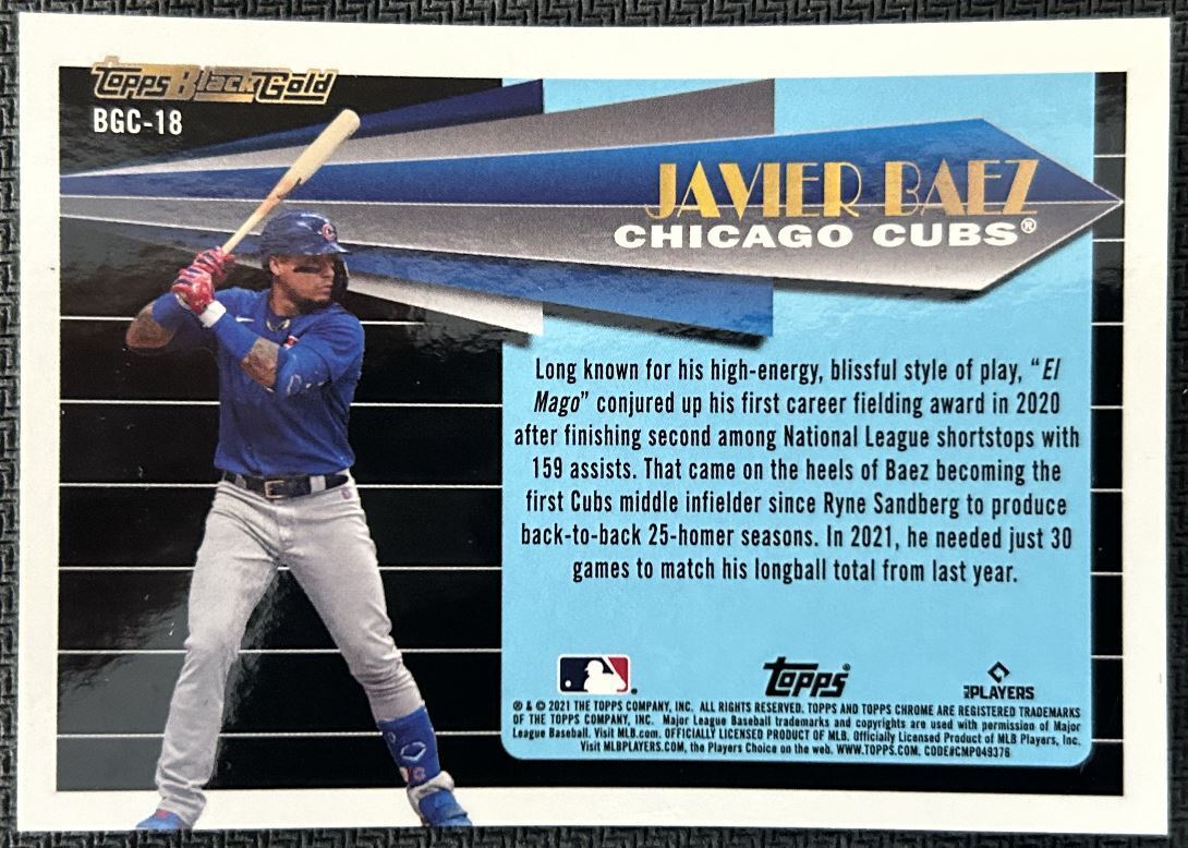 2021 Topps Chrome Update Black Gold Javier Baez Chicago Cubs #BGC-18