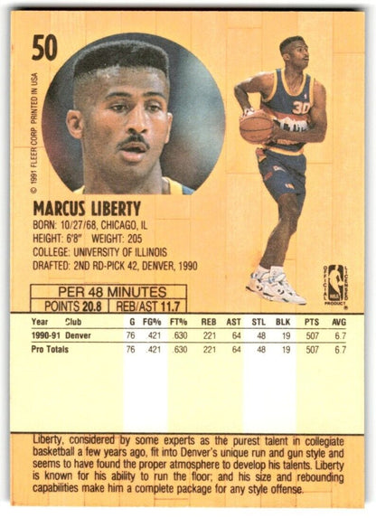 1991-92 Fleer Marcus Liberty Rookie Denver Nuggets #50