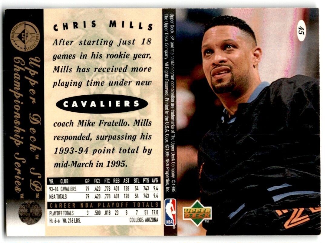 1995-96 SP Championship Series 1995 Chris Mills Cleveland Cavaliers #45