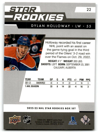 2022-23 Upper Deck Star Rookies Dylan Holloway Rookie Edmonton Oil Kings #22