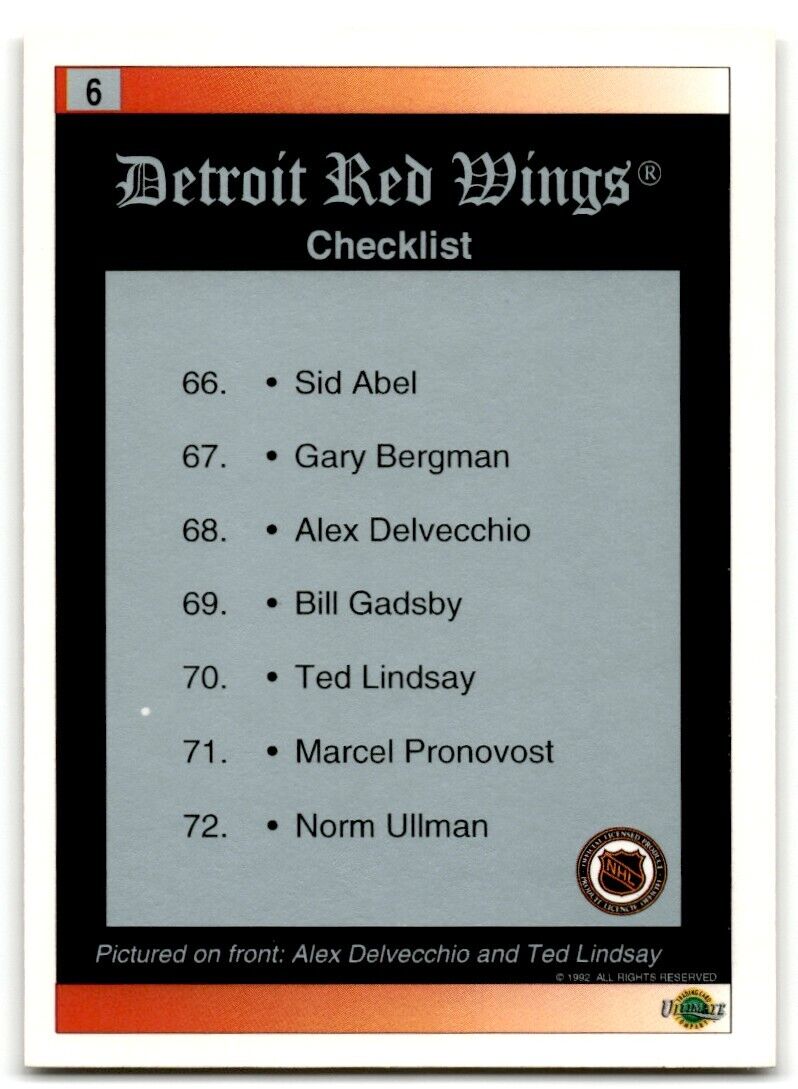 1991-92 Ultimate Original 6 Detroit Red Wings Detroit Red Wings #6