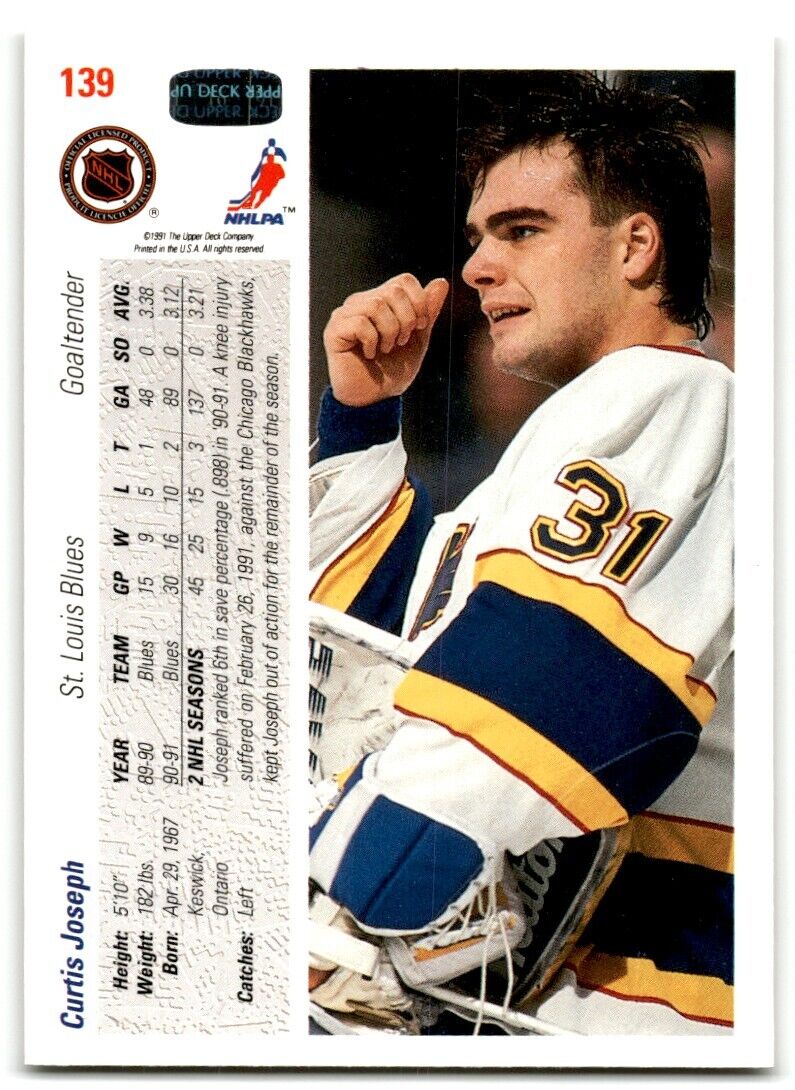 1991-92 Upper Deck Curtis Joseph St. Louis Blues #139