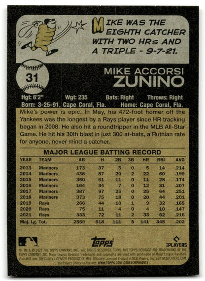 2022 Topps Heritage Mike Zunino Tampa Bay Rays #31