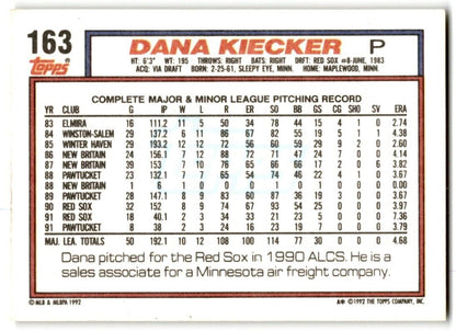 1992 Topps Dana Kiecker Boston Red Sox #163