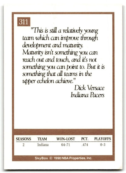 1990-91 SkyBox Dick Versace Indiana Pacers #311