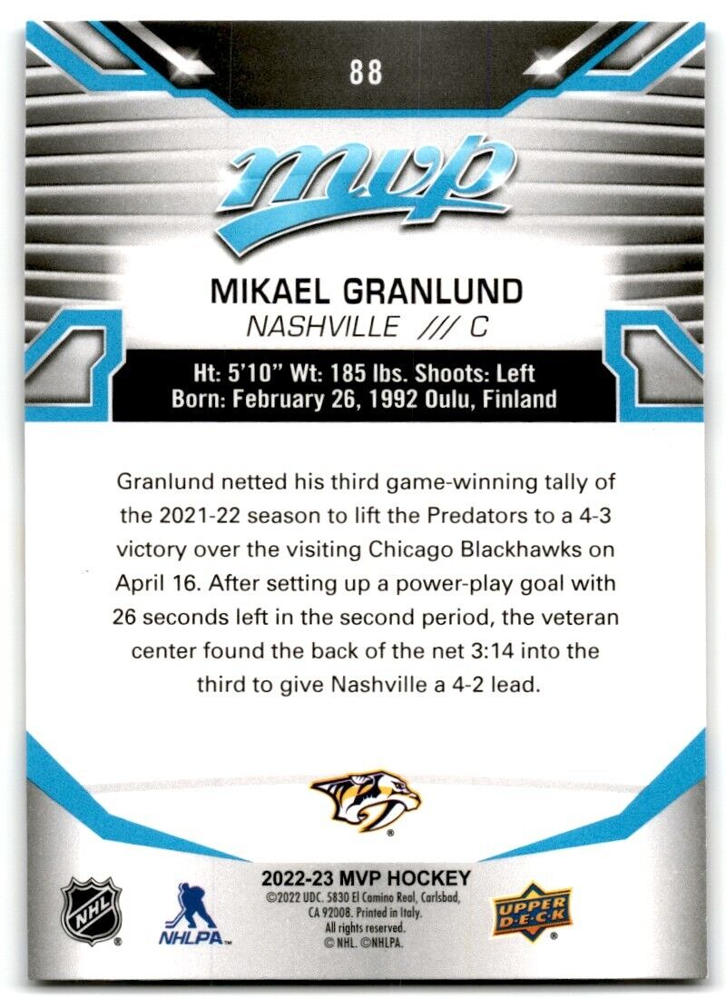 2022-23 Upper Deck MVP Mikael Granlund Nashville Predators #88