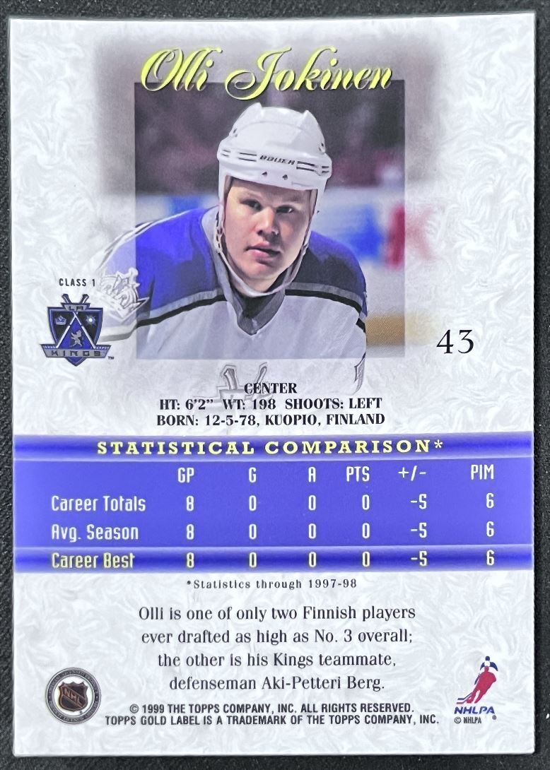 1999-00 Topps Gold Label Olli Jokinen Los Angeles Kings #43