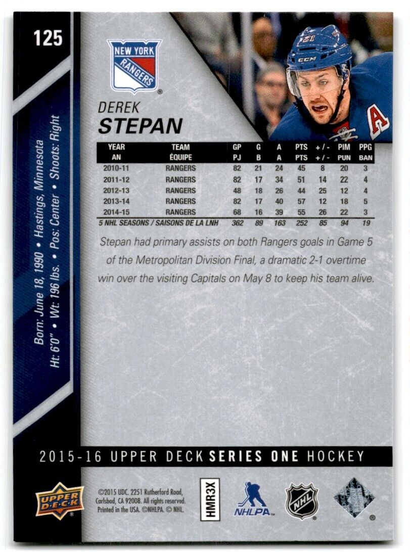 2015-16 Upper Deck Derek Stepan New York Rangers #125